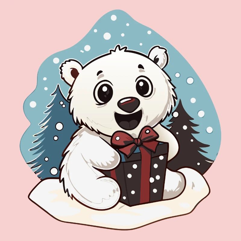 Niedlicher Eisbär mit Geschenk an Weihnachten