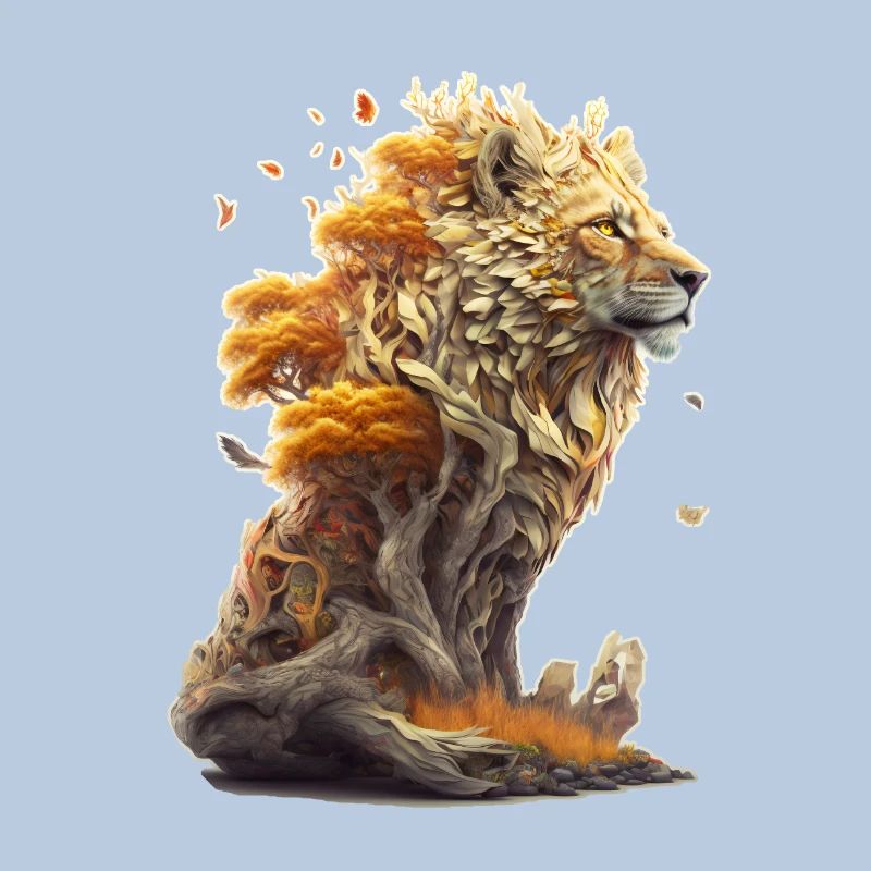 Lion avec des éléments de savane, conception de lion