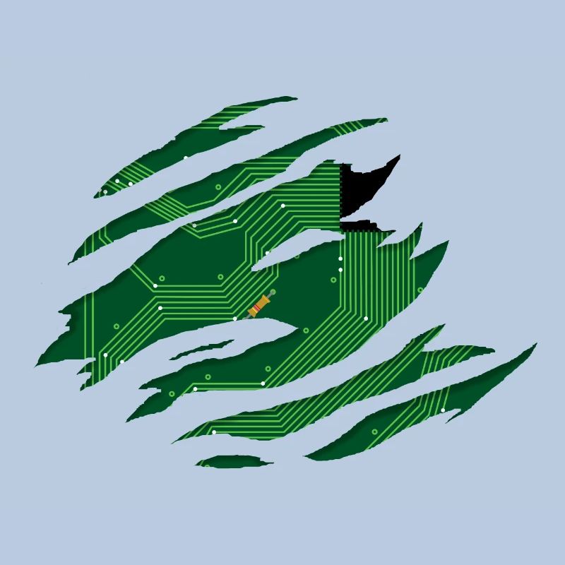 Computer circuit board behind a scratch with CPU