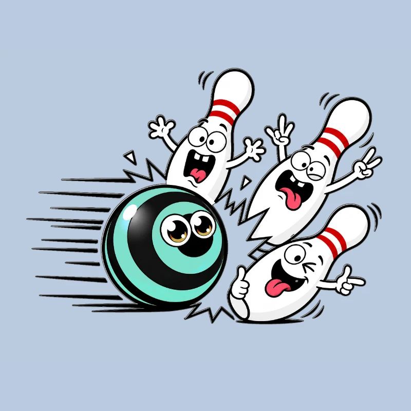 Lebendige Bowlingball mit frechen Pins
