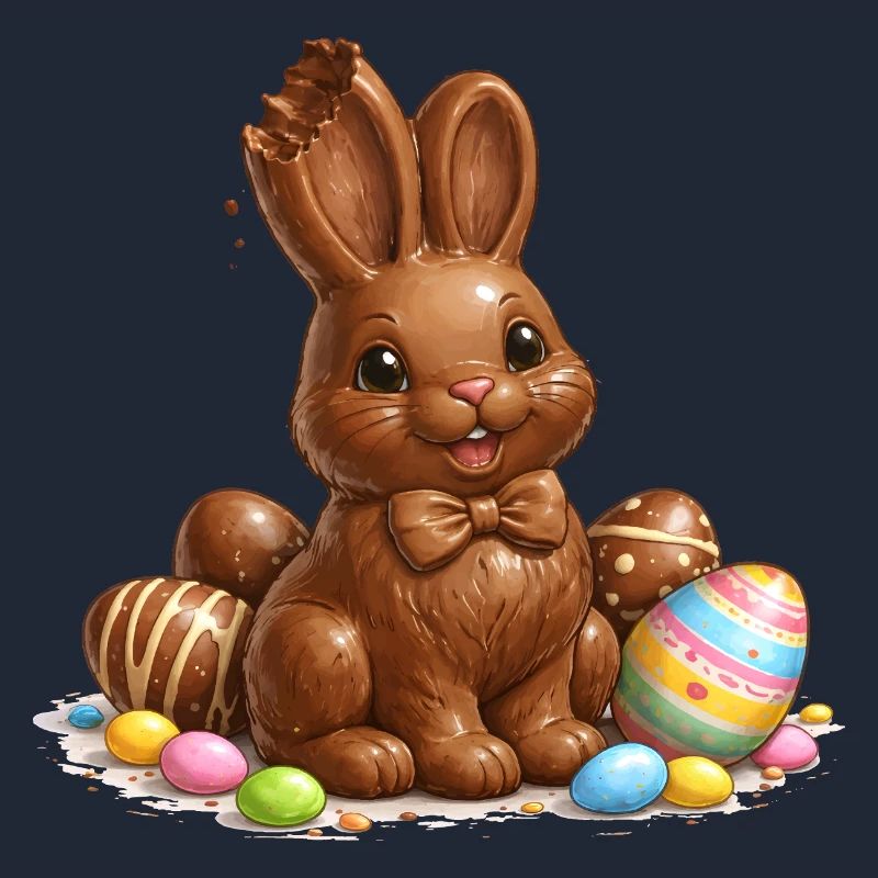 Chocolate bunny with Easter eggs