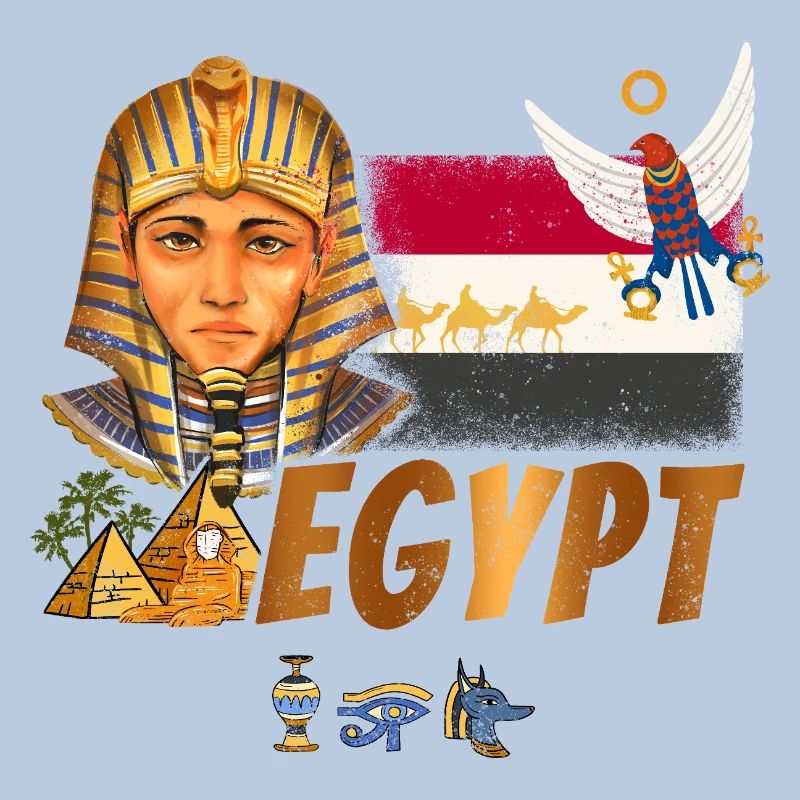 Pharaon égyptien vintage avec drapeau et pyramides