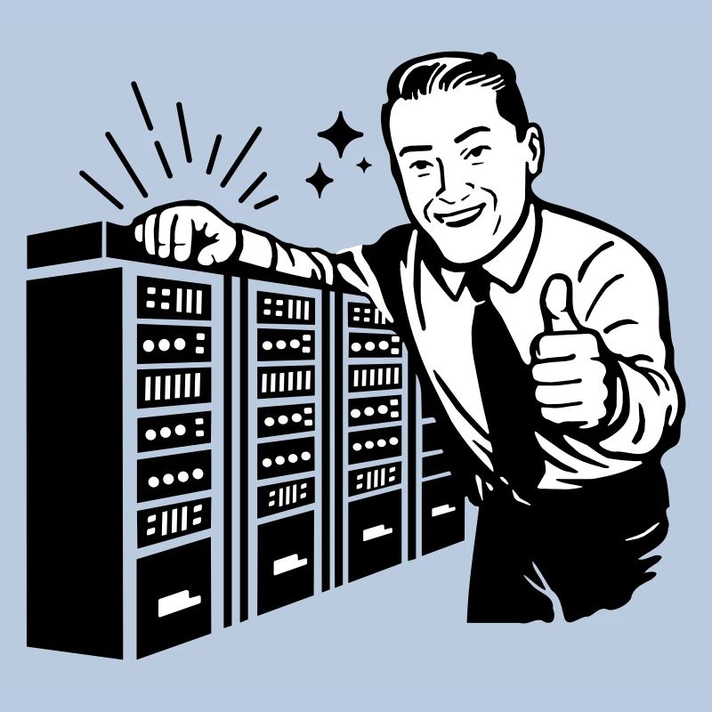 Retro IT Admin Smiling – Vintage Tech Support