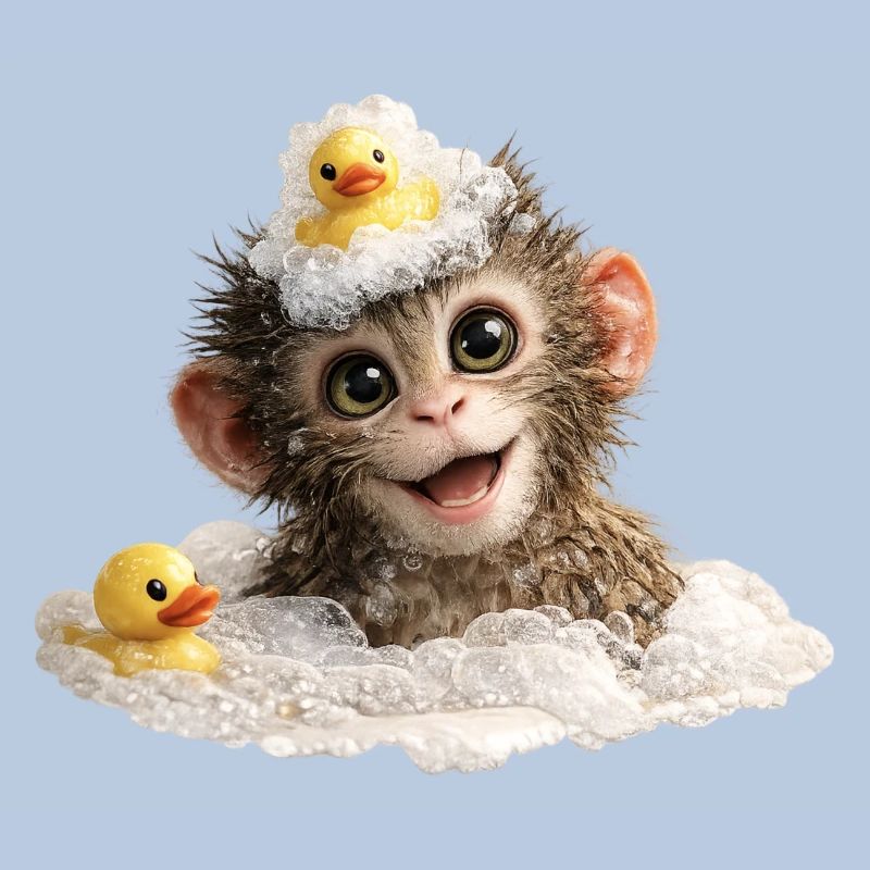 Bathing Time Monkey with Rubber Duck