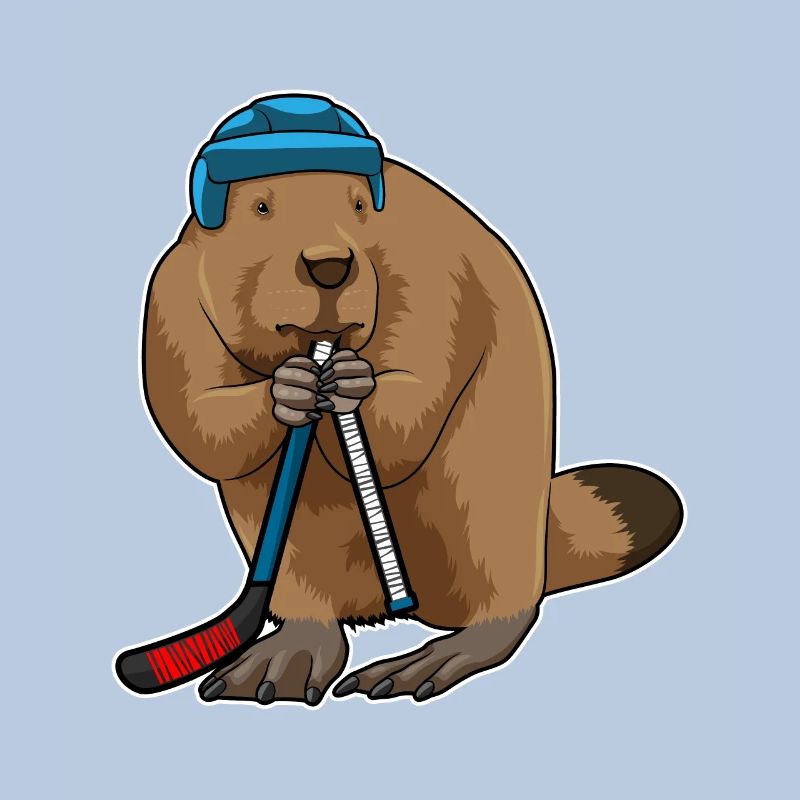 Biber beim Eishockey mit Eishockeyschläger