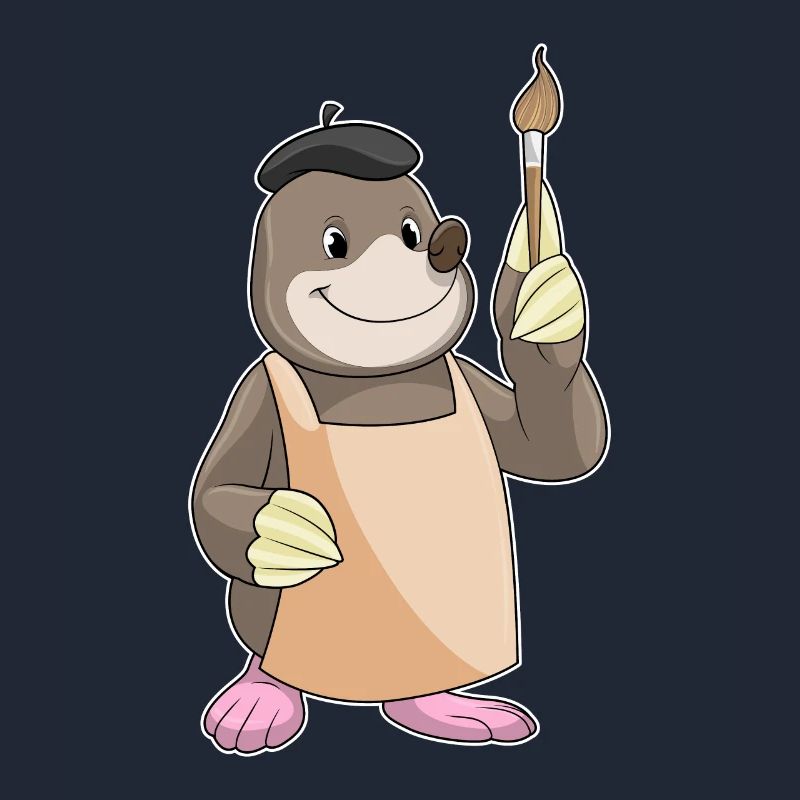 Mole as a painter with a brush