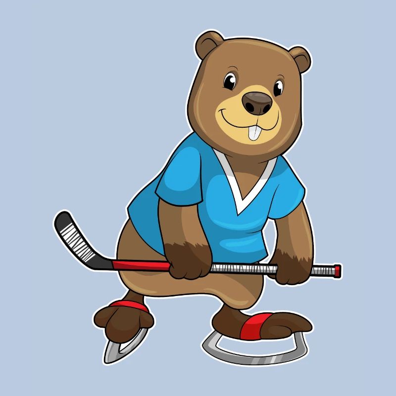 Biber beim Eishockey mit Eishockeyschläger