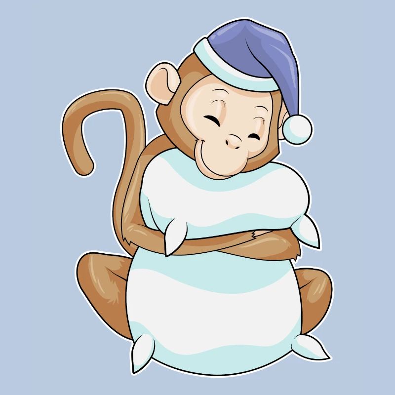 Monkey with pillow & sleeping cap