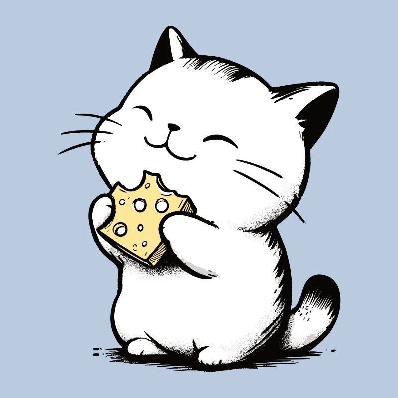 Cat Eats Cheese Cute Kitten Drawing