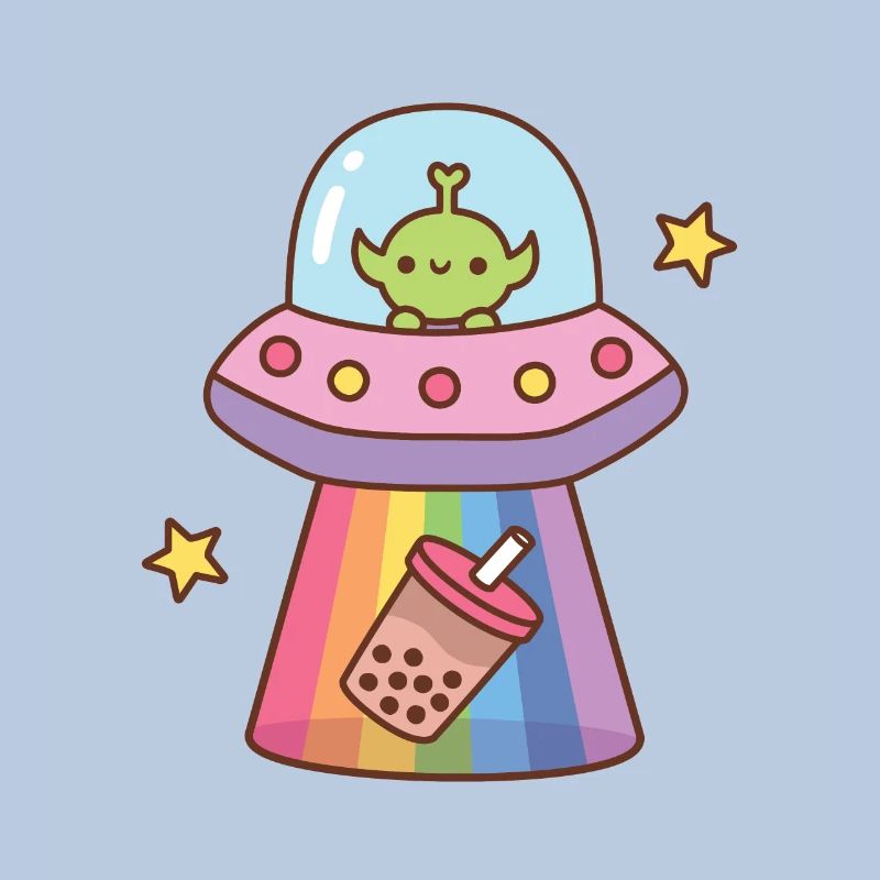 Funny Alien Abducts Bubble Tea