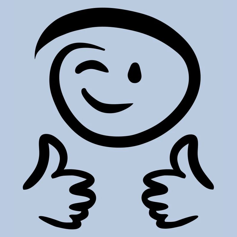 Face winks, shows two thumbs up. Emoticon.