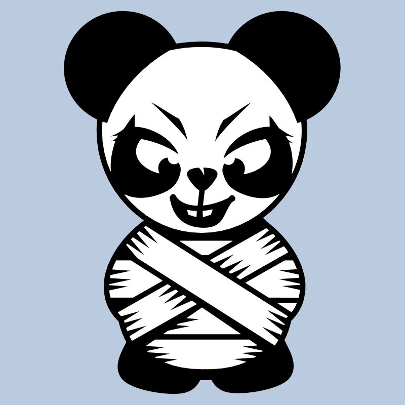 Panda bear with straitjacket and crazy eyes