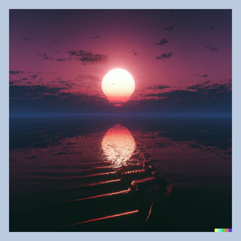Coucher de soleil synthwave à l’horizon