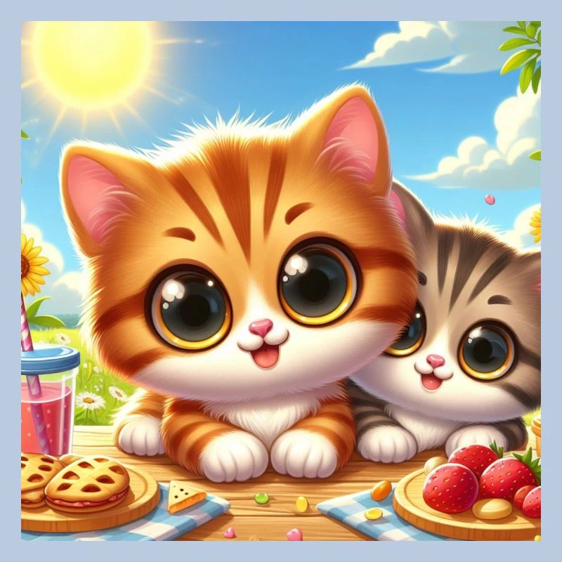 2 chatons d’été mignons à table en mangeant