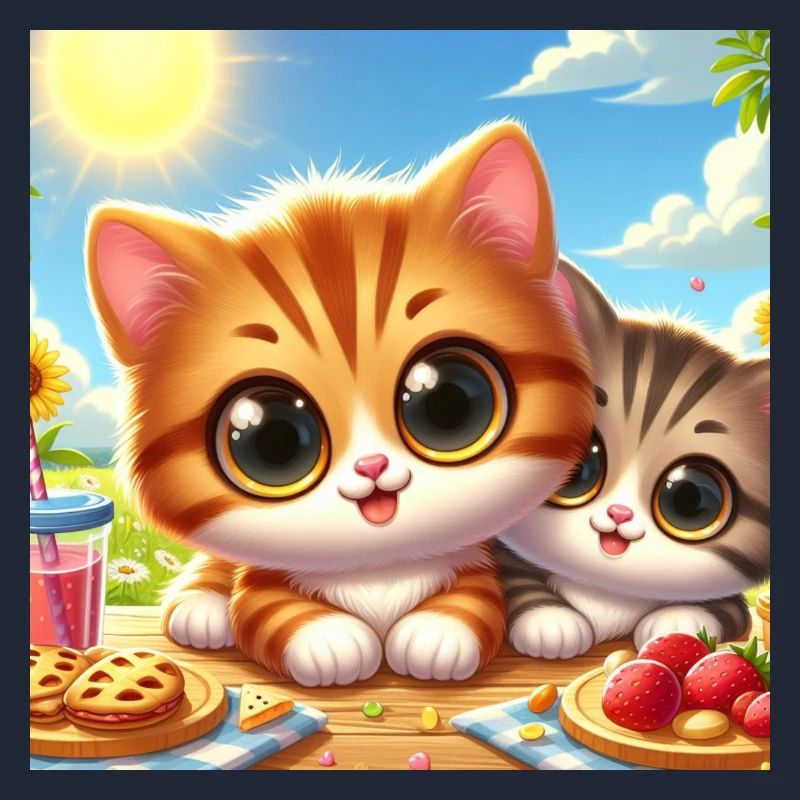2 Cute summer kittens at the table while eating
