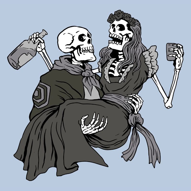 Skeleton couple drinking