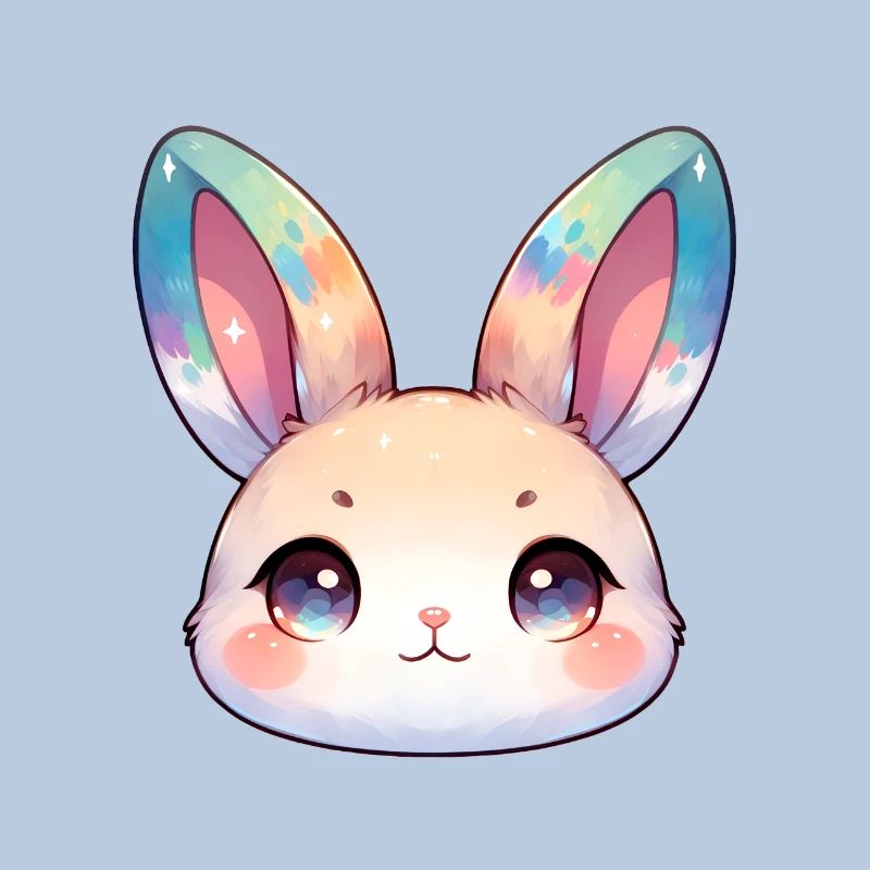 Cute Chibi Bunny Face With Watecolored Ears