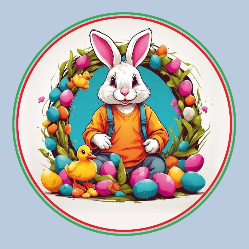 Lapin de Pâques mignon dans un panier de Pâques avec un petit poussin