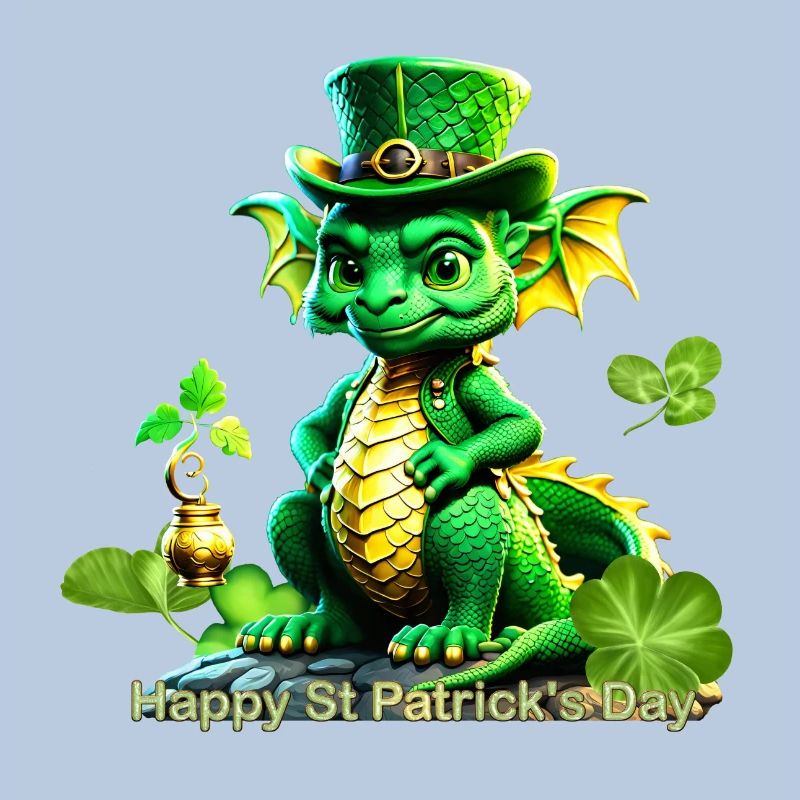 Mignon dragon de la Saint-Patrick avec trèfle.