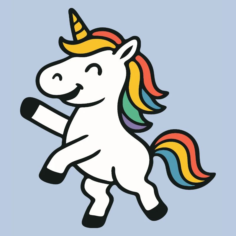Fröhliches Springen, Einhorn mit bunten Mähnenkunst