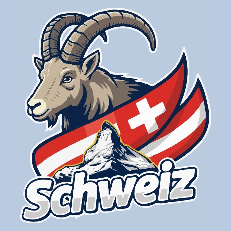 Alpensteinbock mit Schweizer Flagge