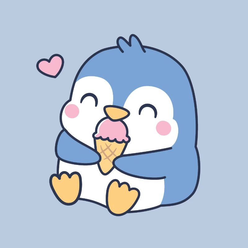 Netter blauer Pinguin liebt Eis