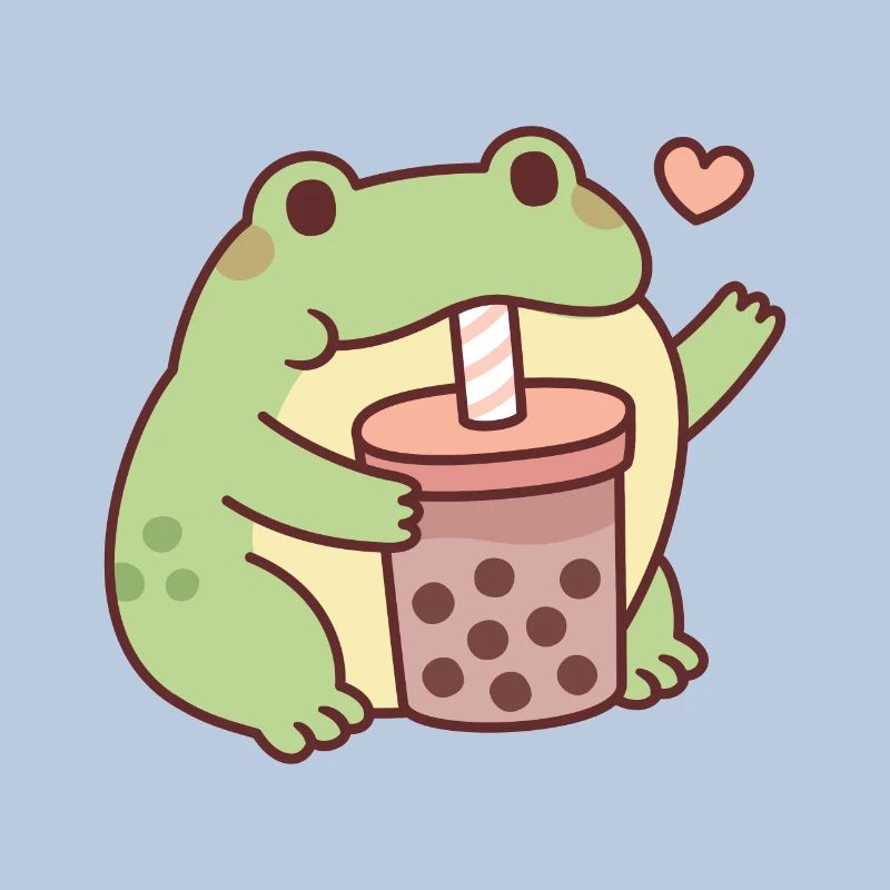 Cute Frog Loves Drinking Bubble Tea