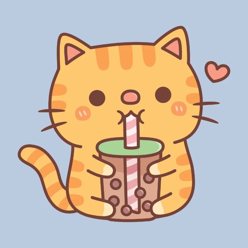 Cute Orange Tabby Cat Loves Drinking Bubble Tea