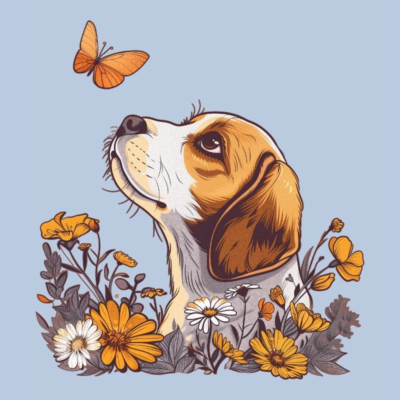 Beagle with butterfly