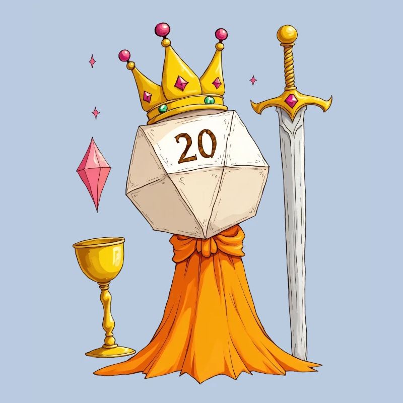 D20 Queen – Cube avec épée, robe et bocal