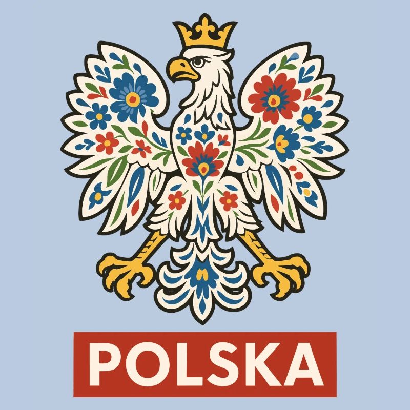 Polish White Eagle with Folk Floral Pattern