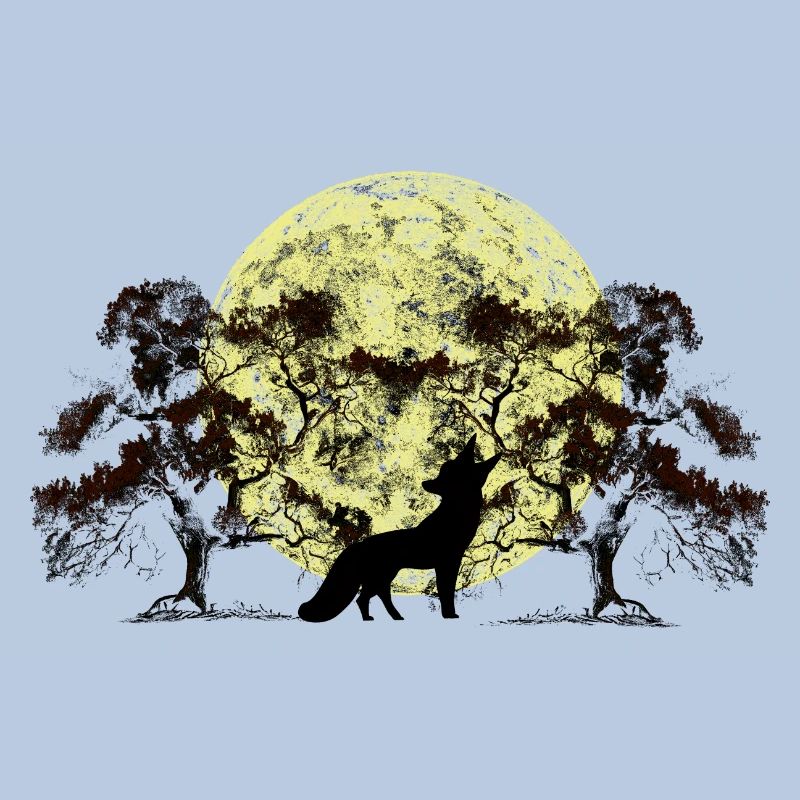 Moon, Forest, Fox, Foxes, Trees, Tree