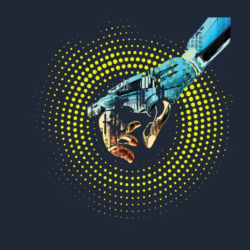 computer hand robot AI digital cyborg code pc