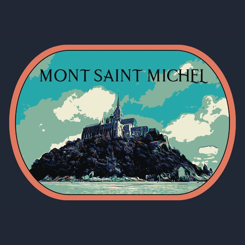 Illustration en bleu et vert du Mont Saint Michel
