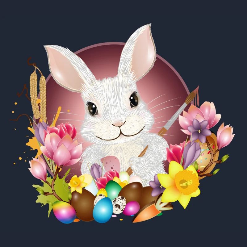 white rabbit with easter eggs as easter bunny