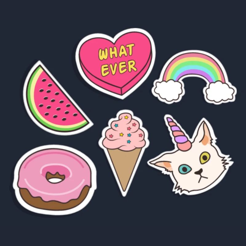 Emojis - Chat, Arc-en-ciel, Pastèque, crème glacée