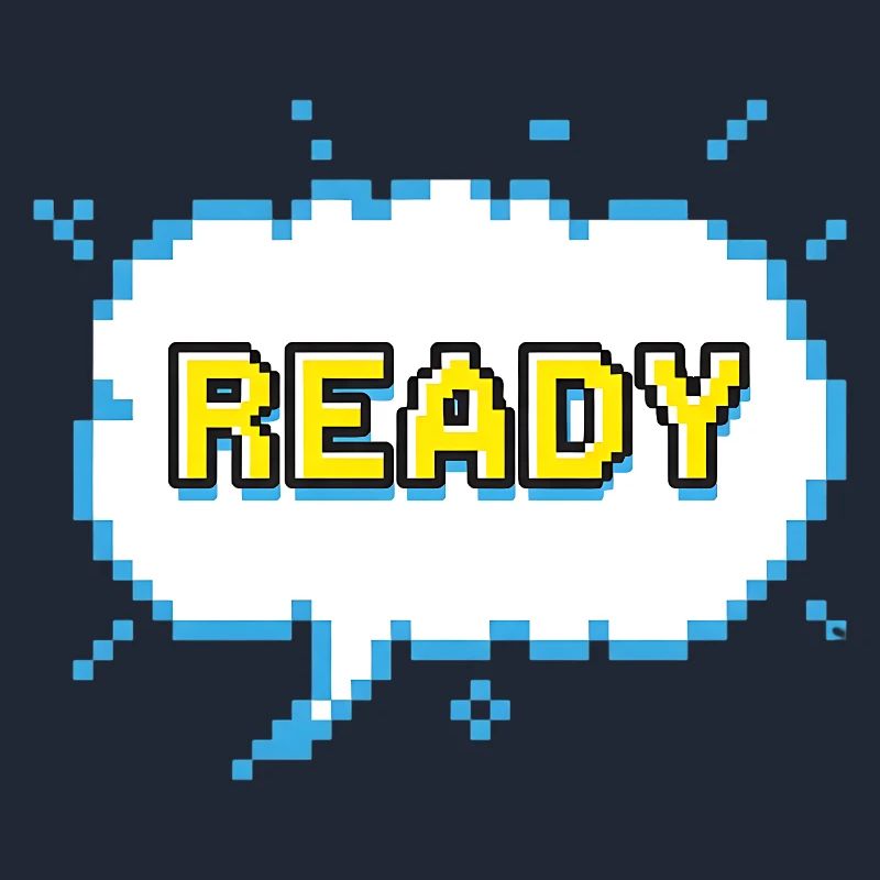 Lettrage READY dans un style pixel comic