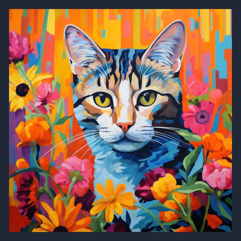 chat, motif de chat, fleurs, cadeau, idée cadeau