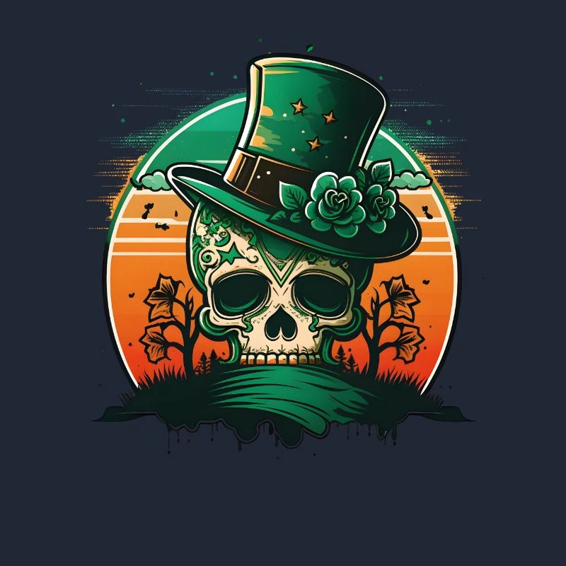 Sunset Sugar Skull Wearing A Hat St Patrick"s Day