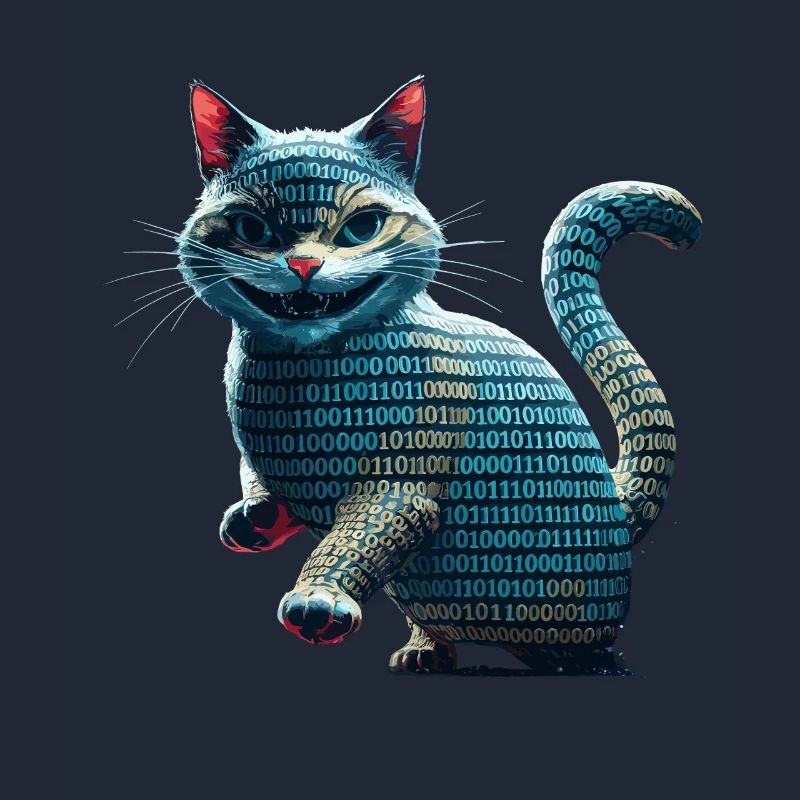 Tech-Katze mit Binärcode für Programmierer und