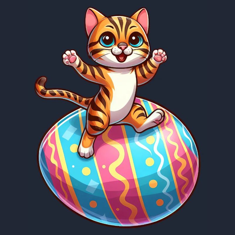 Dancing Bengal cat on easter egg