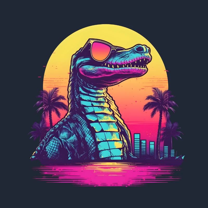 Synthwave crocodile sunset