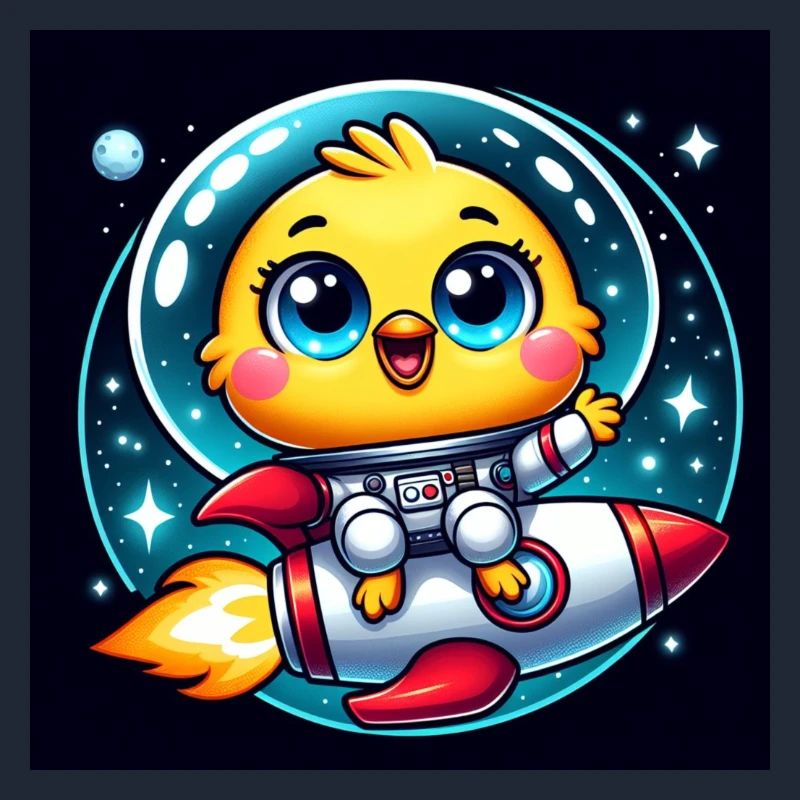 Poussin de l’espace sur une fusée dans l’espace