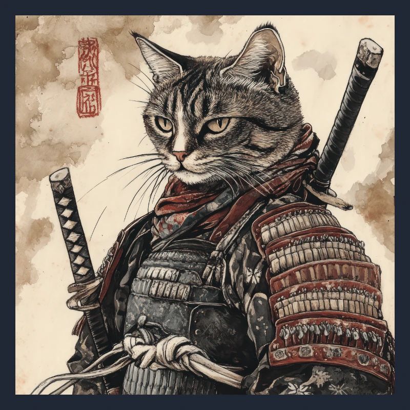 Cat Samurai Japan Ukiyo-E