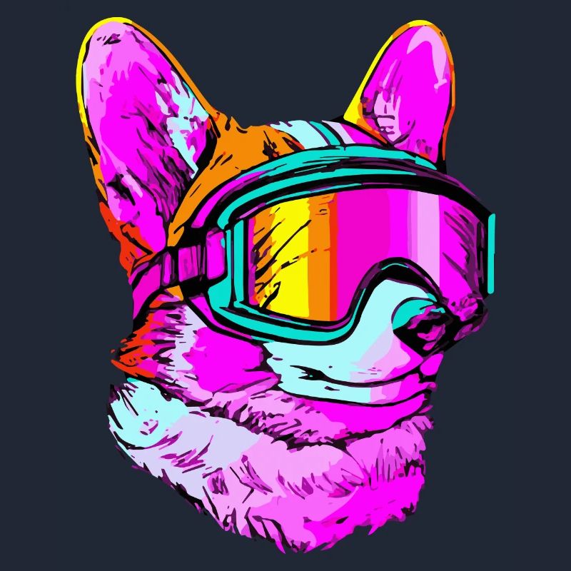 Corgi Ski Synthwave Dog Gift Pop Art