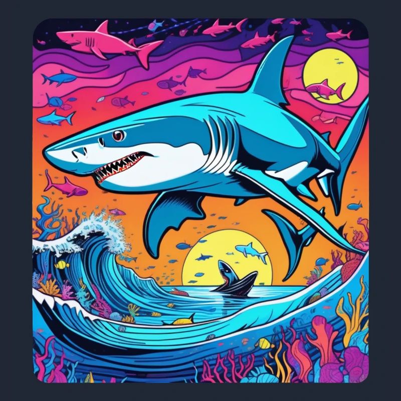 requin et coucher de soleil