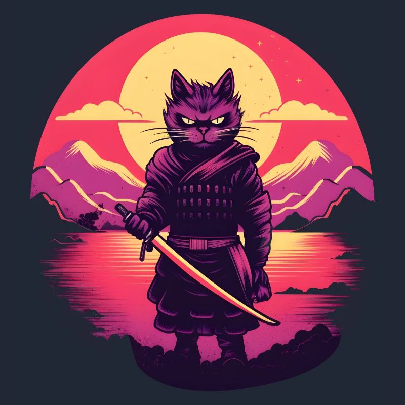 Synthwave samurai Cat