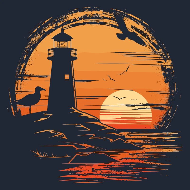 Mouette Seabird Lighthouse Coucher de Soleil
