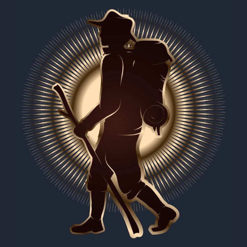 Pilgrim or hiker with walking stick & backpack