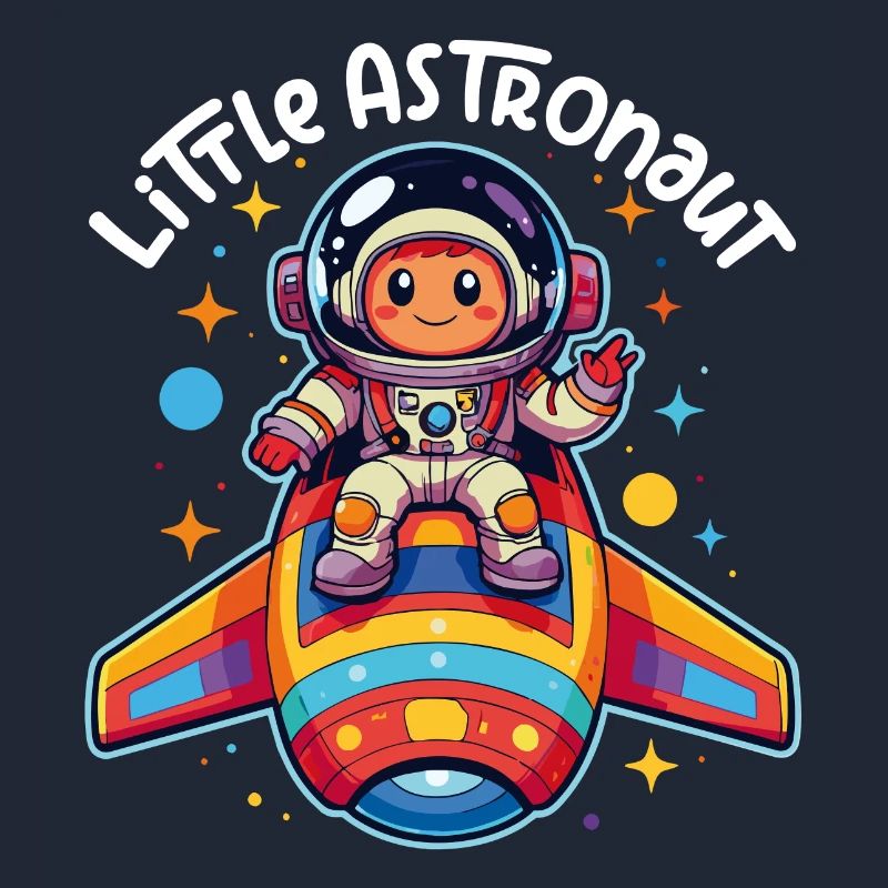 Petit astronaute dans un vaisseau spatial coloré dans l’espace